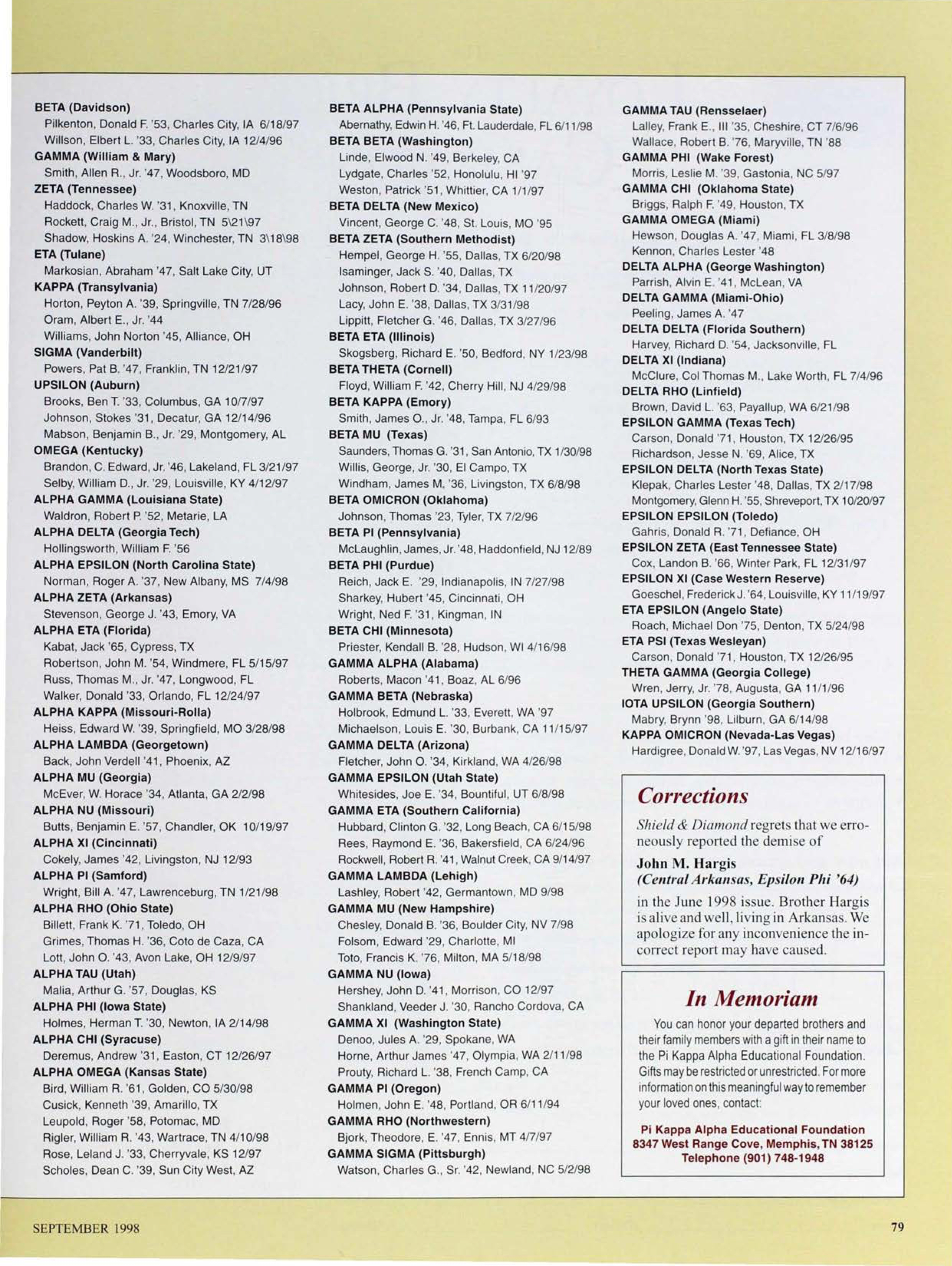 In Memoriam, September 1998